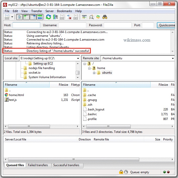 Filezilla Successfully Connected